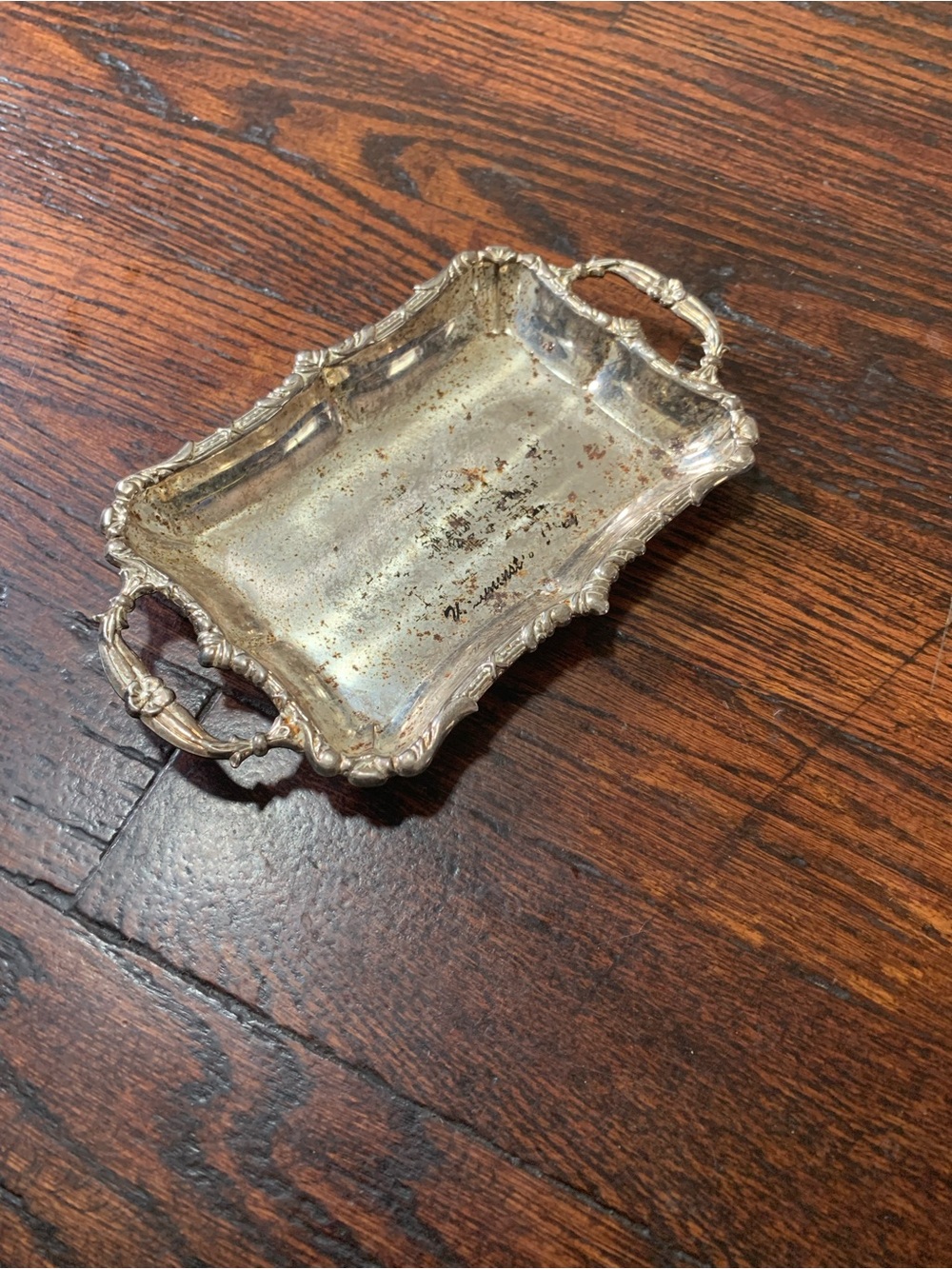Vintage Victorian Silver Plated Mini Vanity Tray w/Handles Small 8"Ornate Dish